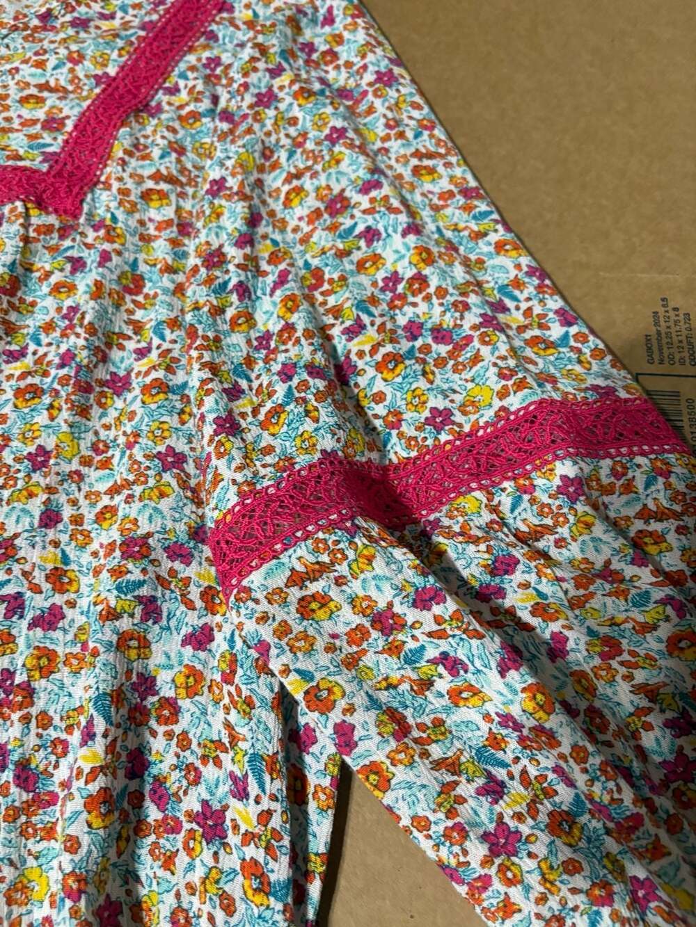 Lane Bryant NWT Plus Size 14/16 (1X)‎ Colorful Floral Crochet Trim Rayon Peasant - Picture 5 of 6